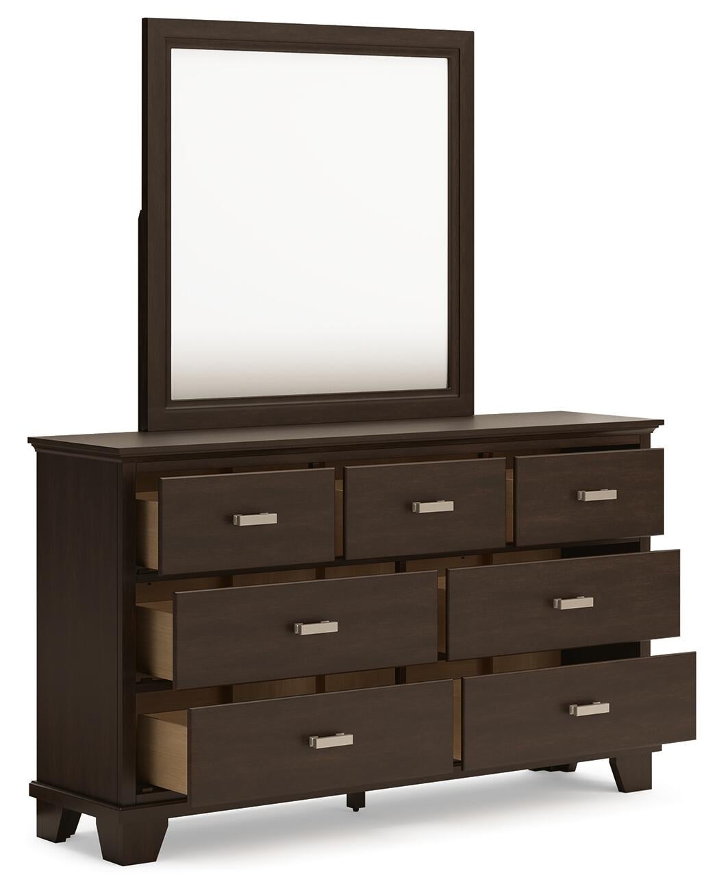 brown wood dresser with mirror Roundhill Furniture Maderne Traditional Wood 9-Drawer Dresser with Mir